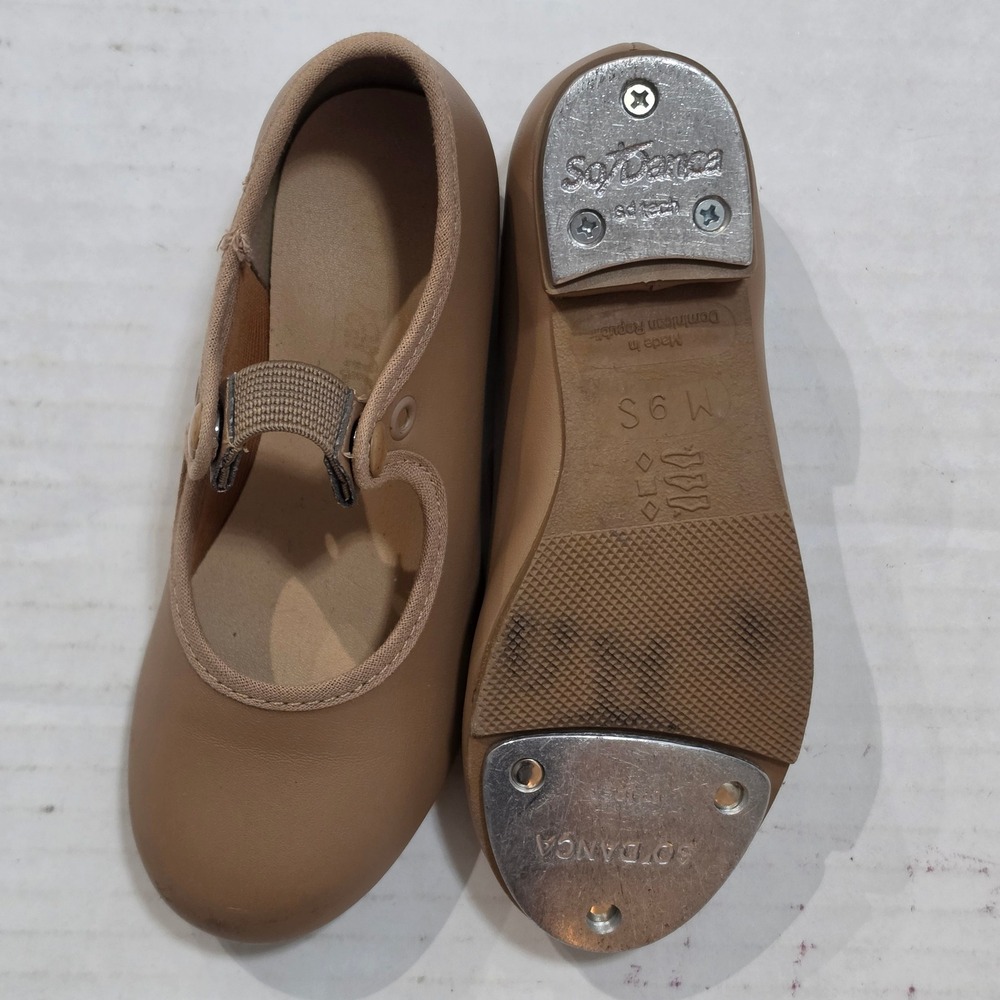 So Danca TA35 Tan Mary Jane Tap Shoes Kids Size 9S Snap Elastic Strap